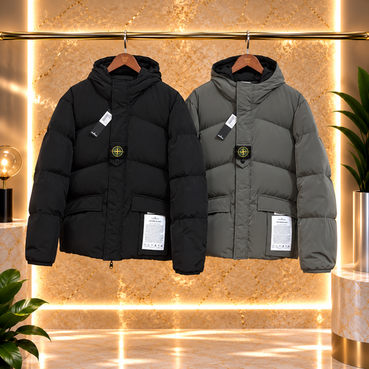 Stone Real Down Hooded Puffer Jacket