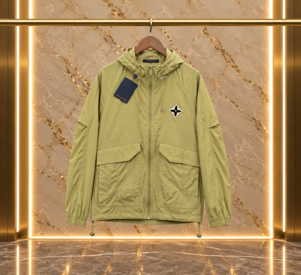 LVTN Parka légère à capuche en nylon / Coupe-vent à écusson Monogram Flower