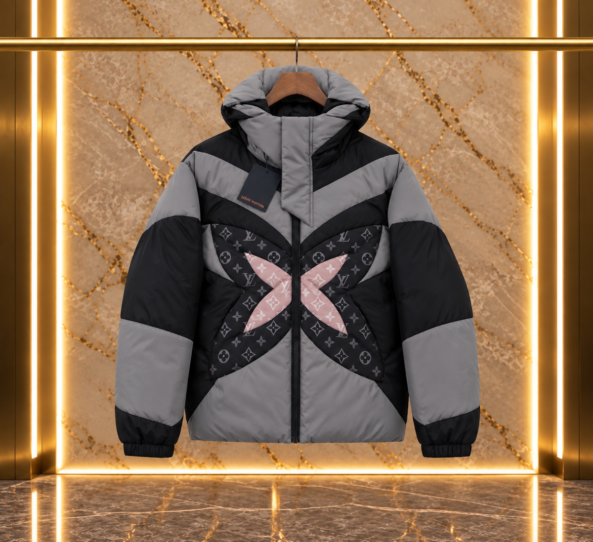 LVTN Monogram Flower Steppjacke mit Kapuze