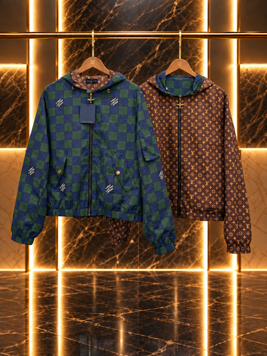LVTN Wendbarer Monogramm-Windbreaker Wendbare Kapuzenjacke