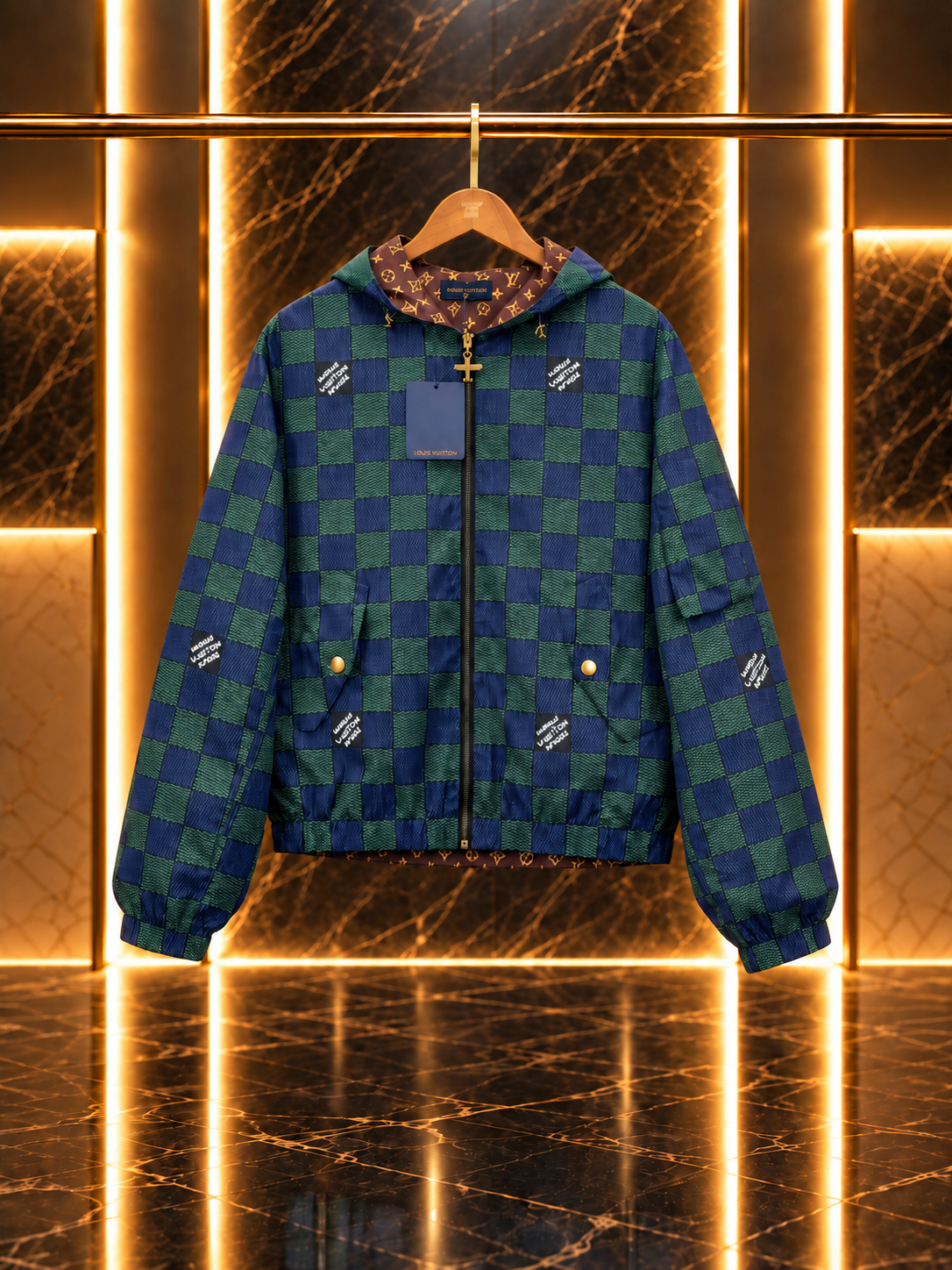 LVTN Wendbarer Monogramm-Windbreaker Wendbare Kapuzenjacke