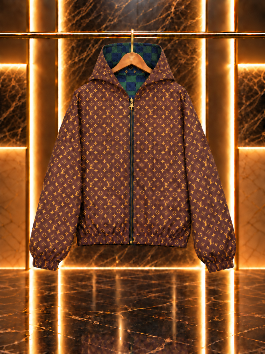 LVTN Wendbarer Monogramm-Windbreaker Wendbare Kapuzenjacke