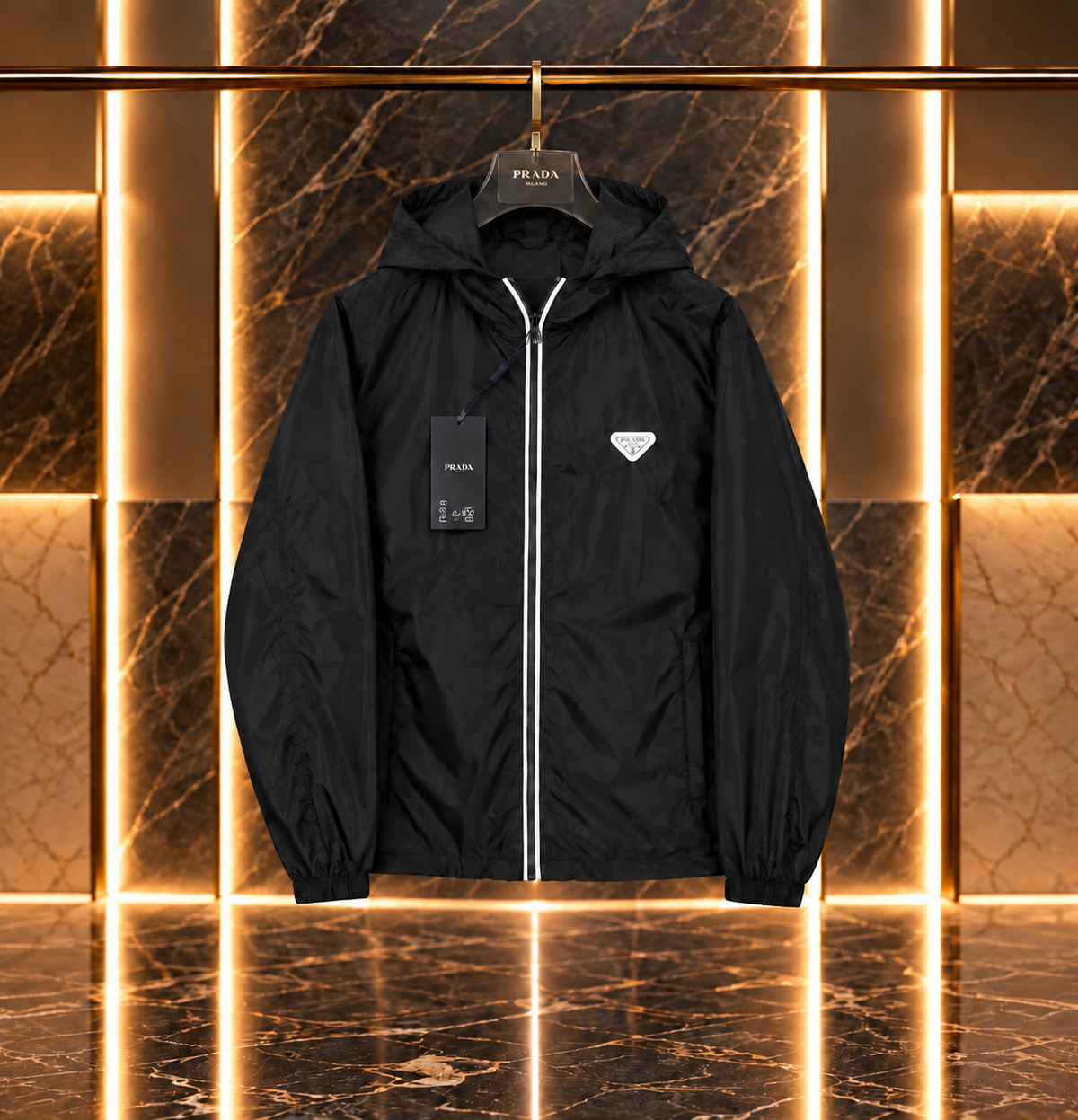 Pra Re-Nylon Hooded Windbreaker Jacket Black