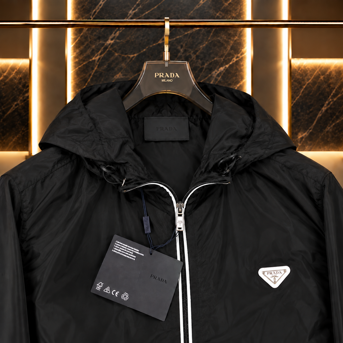 Pra Re-Nylon Hooded Windbreaker Jacket Black
