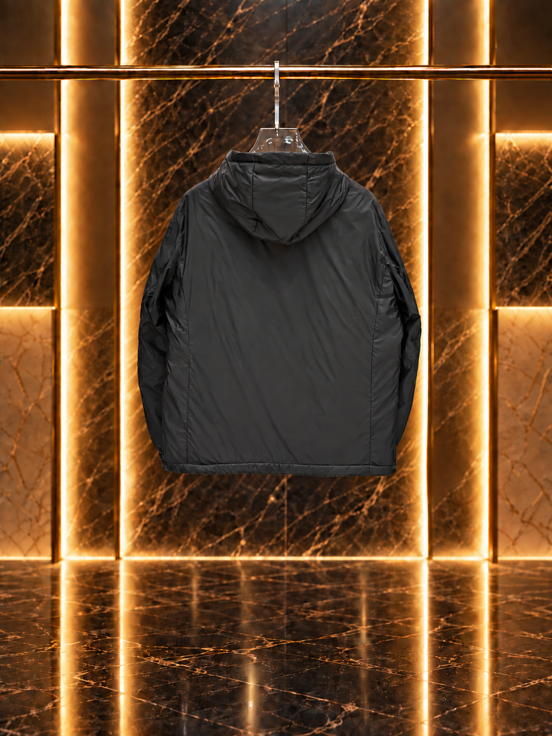 Pra Re-Nylon Hooded Windbreaker Jacket with Enameled Metal Triangle Logo